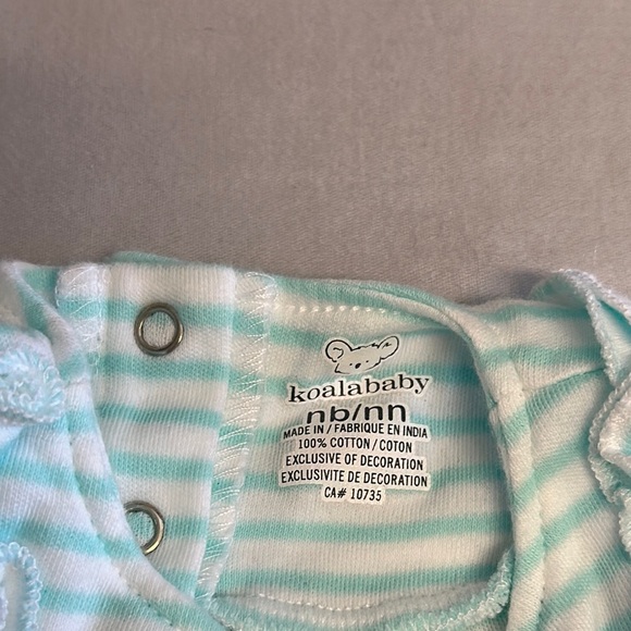 Koala Kids Newborn Mint and White Striped Baby Romper - Picture 2 of 3